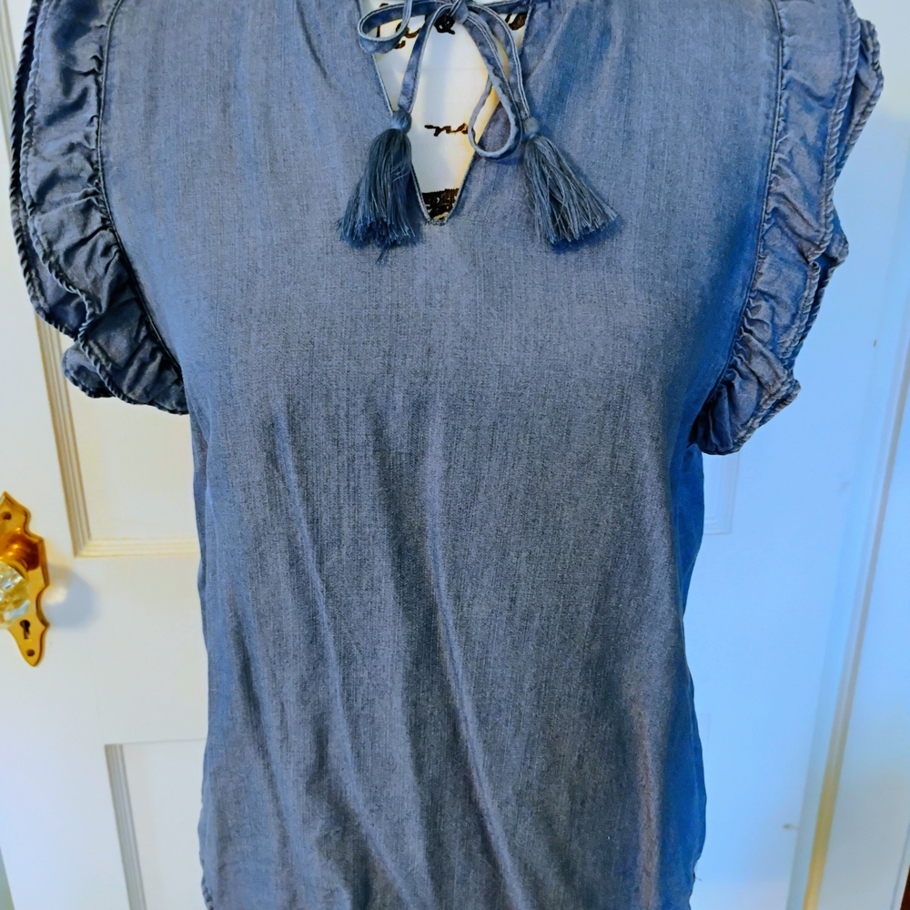 Blue Ruffled Denim Top - Picture 2 of 5